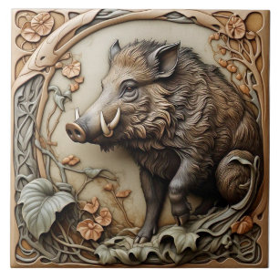 Wild Boar - Art Nouveau Ceramic Tile
