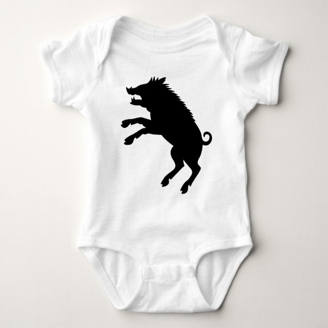 Wild Boar Black and White Silhouette Baby Bodysuit (Front)