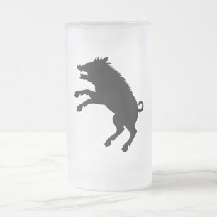 Wild Boar Black and White Silhouette Frosted Glass Beer Mug