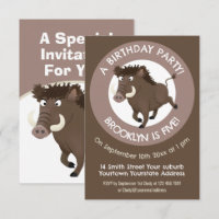 Wild boar cartoon personalised birthday