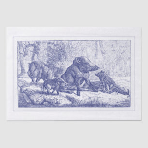 Wild Boar Family Drawing Blue Tissue Paper