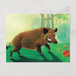 Wild Boar Illustration Postcard