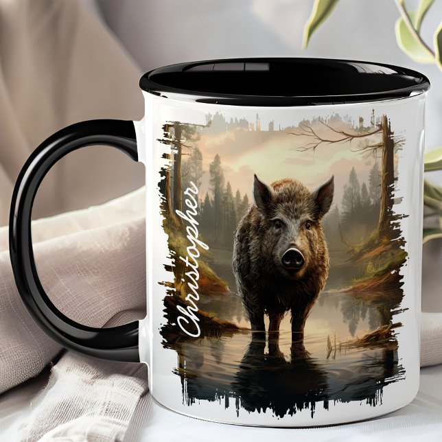 Wild Boar in Misty Forest Lake Mug (Creator Uploaded)