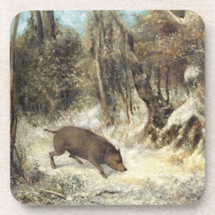Wild Boar in the Snow, signed as Courbet (fake) Coaster