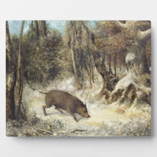 Wild Boar in the Snow, signed as Courbet (fake) Plaque