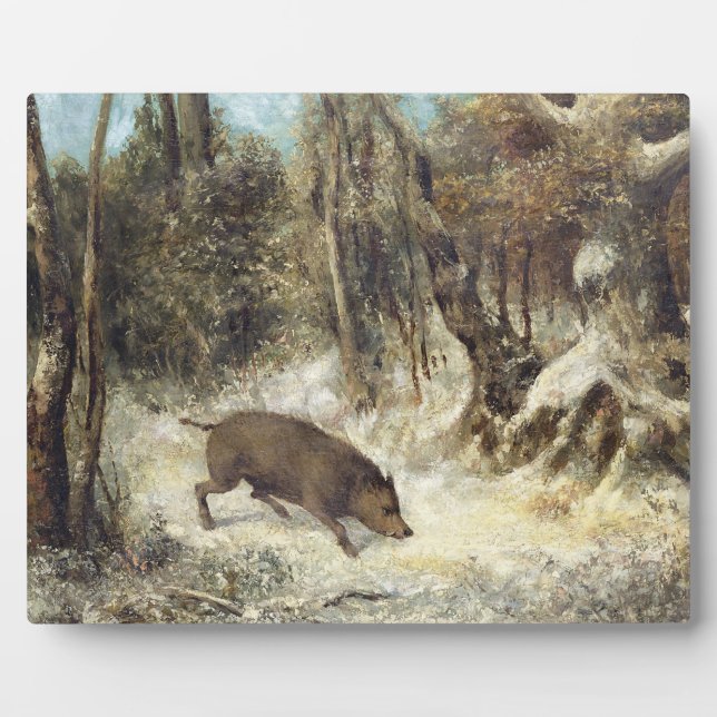 Wild Boar in the Snow, signed as Courbet (fake) Plaque (Front)