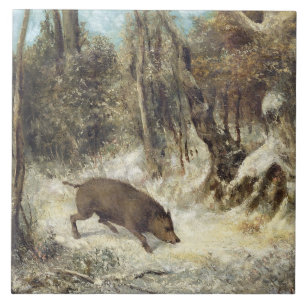 Wild Boar in the Snow, signed as Courbet (fake) Tile