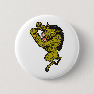 wild boar man fighting attacking 6 cm round badge