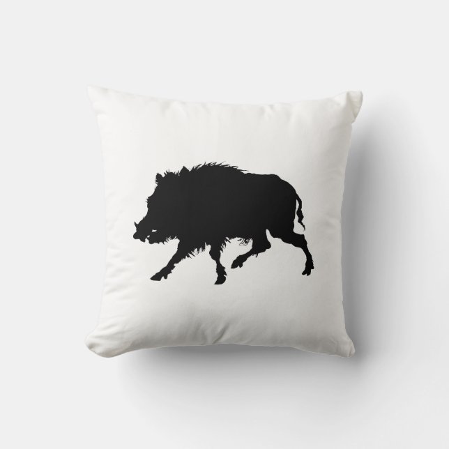 Wild Boar or Wild Pig Elegant Silhouette Cushion (Front)