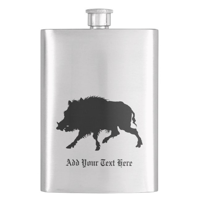 Wild Boar or Wild Pig Elegant Silhouette Hip Flask (Front)