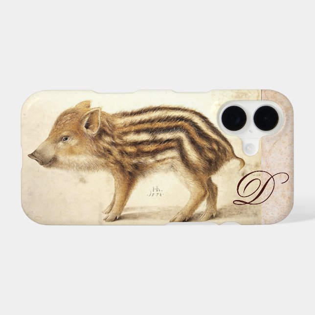 WILD BOAR PIGLET Animal Drawing Monogram (Back (Horizontal))
