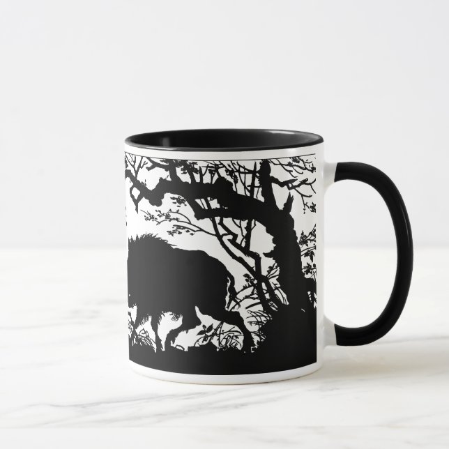 Wild Boar Rooting in a Forest - German Silhouette Mug (Right)