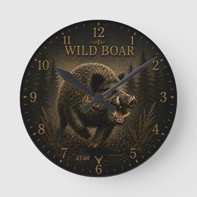 Wild Boar Round Clock (Front)