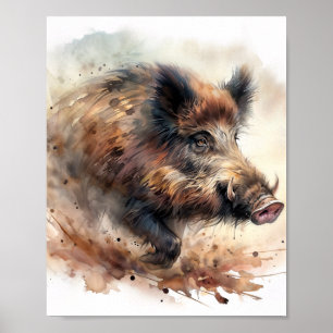 Wild Boar Watercolor Poster – Wildlife Art Print