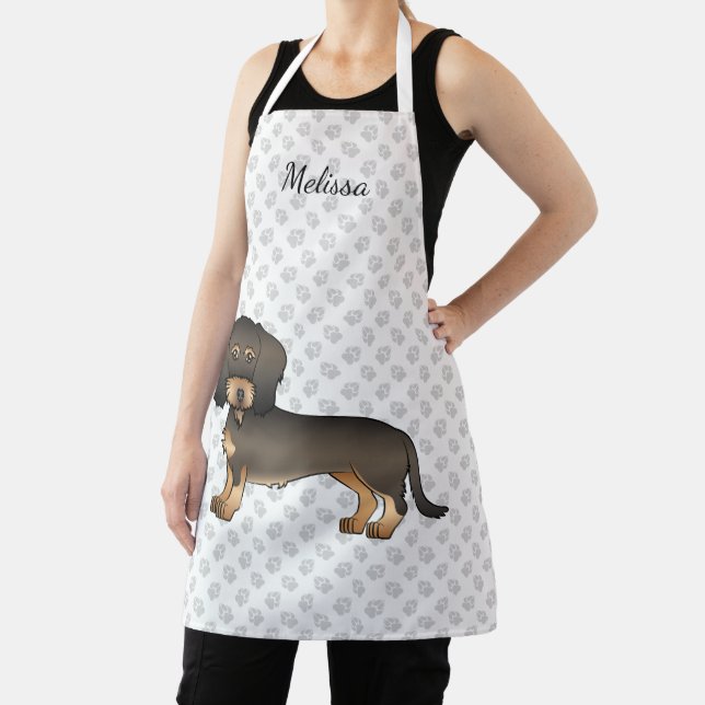 Wild Boar Wire Haired Dachshund Cartoon Dog & Name Apron (Insitu)