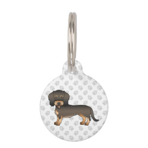 Wild Boar Wire Haired Dachshund Cartoon Dog & Paws Pet Tag