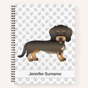 Wild Boar Wire Haired Dachshund Cartoon Dog & Text Notebook