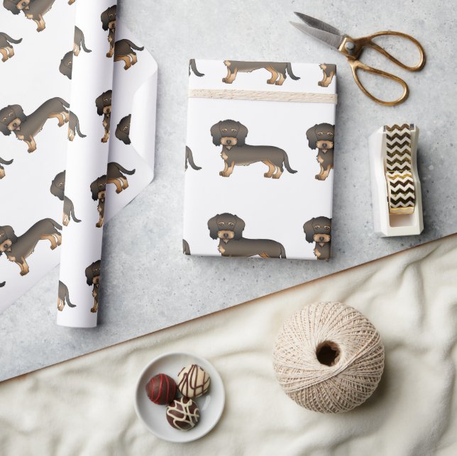 Wild Boar Wire Haired Dachshund Cute Dog Pattern Wrapping Paper (Crafts)