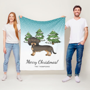 Wild Boar Wire Haired Dachshund Dog Winter Forest Fleece Blanket