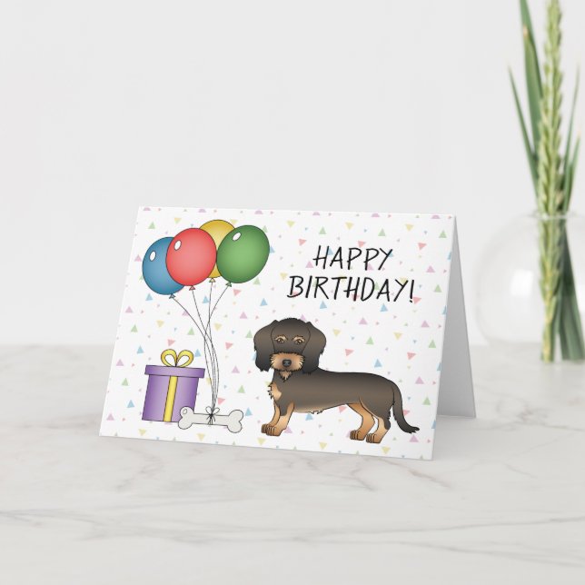 Wild Boar Wire Haired Dachshund Happy Birthday Card (Front)