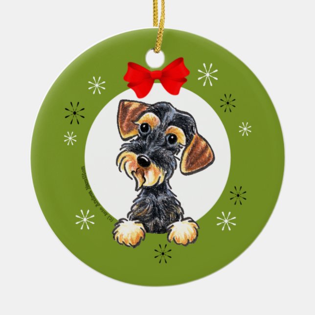 Wild Boar Wirehaired Dachshund Christmas Classic Ceramic Tree Decoration (Front)