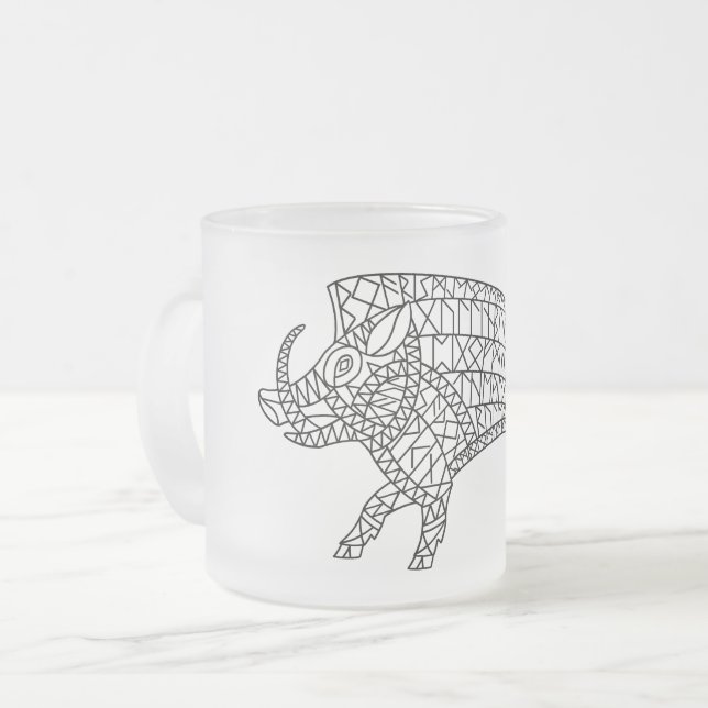 Wild Boar with Runes Frosted Glass Coffee Mug (Front Left)