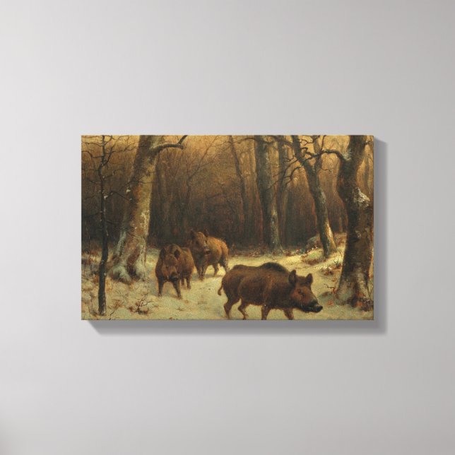 Wild Boars in the Snow (by Rosa Bonheur) Canvas Print (Front)