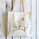 Wild Boho Protea Pampas Grass Floral Personalised  Tote Bag<br><div class="desc">This personalised tote bag features painted watercolor protea,  white orchid,  dry pampas grass,  white anthurium,  wildflower,  leaves with an arch frame,  and a photo on the back. For more advanced customisation of this design,  please click the BLUE DESIGN TOOL BUTTON. Matching items are also available.</div>