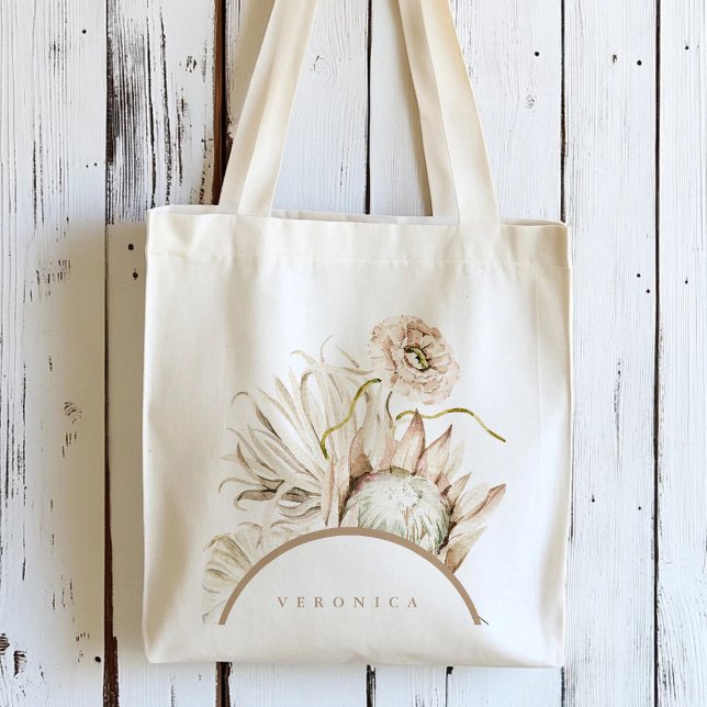 Wild Boho Protea Pampas Grass Floral Personalised  Tote Bag (Creator Uploaded)