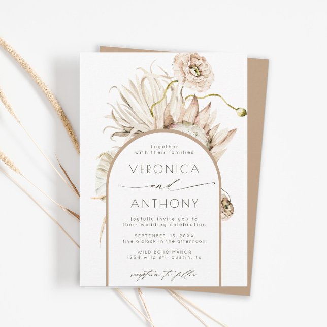 Wild Boho Protea Pampas Grass Floral Wedding  Invitation (Creator Uploaded)