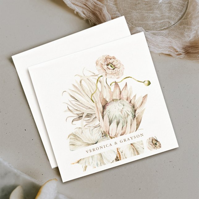 Wild Boho Protea Pampas Grass Floral Wedding Napkin (Creator Uploaded)