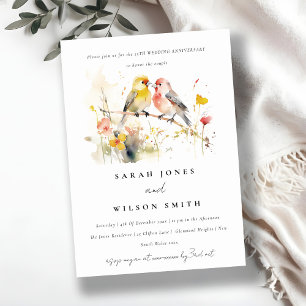 Wild Botanical Love Birds Wedding Anniversary Invitation