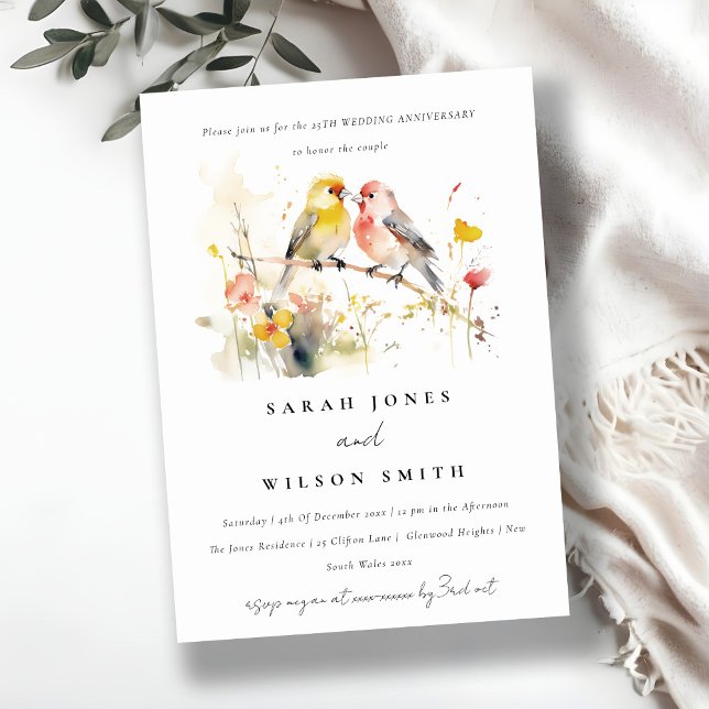 Wild Botanical Love Birds Wedding Anniversary Invitation (Creator Uploaded)