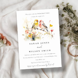 Wild Botanical Watercolor Love Birds Engagement Invitation