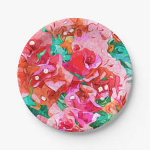Wild Bougainvillea, Bloom Summer Floral Bohemian Paper Plate