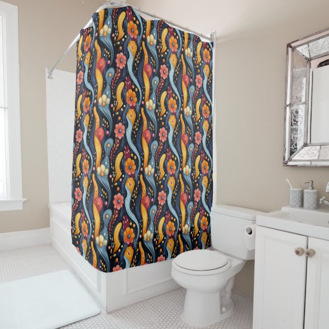  Wild Bright Colours Hippy Funky Pattern Shower Curtain (In Situ)