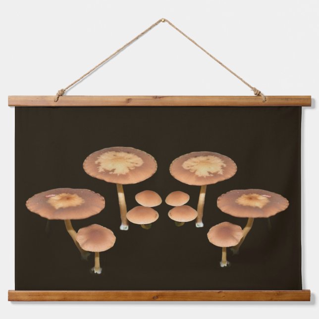 Wild Brown Mushroom Cluster Mirrored Hanging Tapestry (Front)