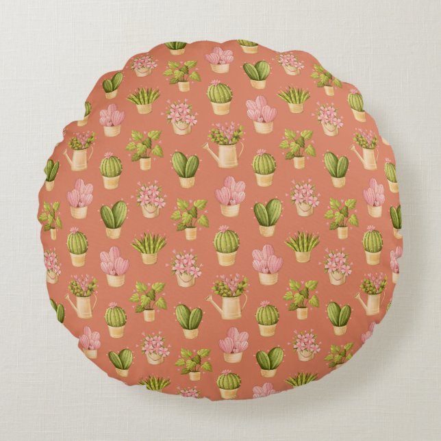 Wild Cactus Pattern Round Cushion (Front)