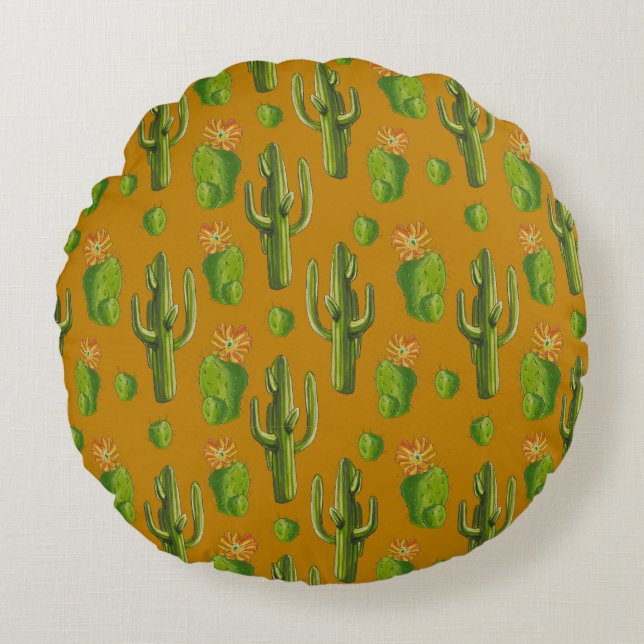 Wild Cactus Pattern Round Cushion (Front)