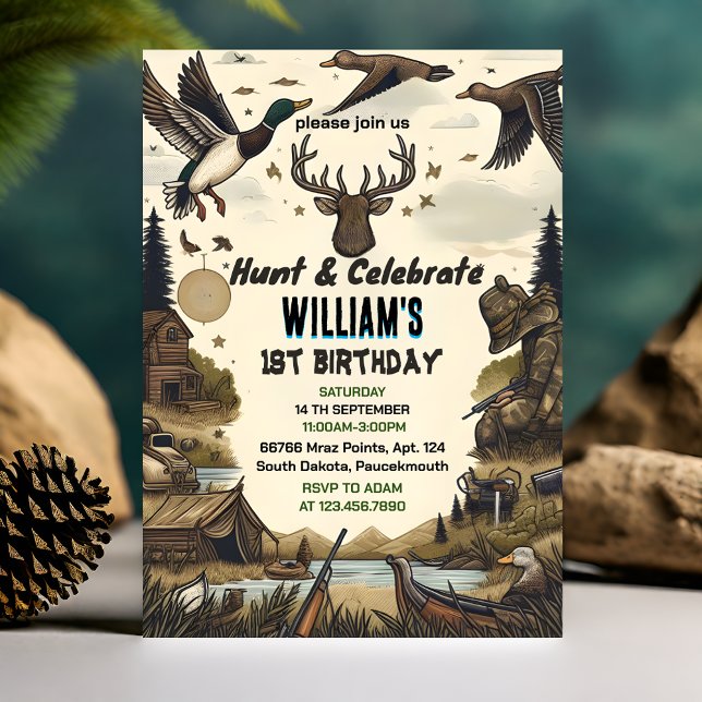 Wild Camo Oh Deer Duck hunting 1st birthday Invitation (Creator Uploaded)