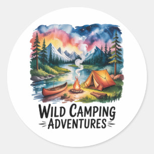 Wild Camping Adventures Watercolor Design Classic Round Sticker
