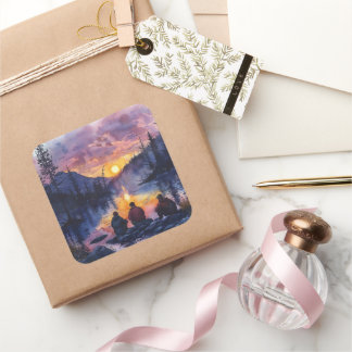 Wild Camping Hiking Nature Watercolour Square Sticker