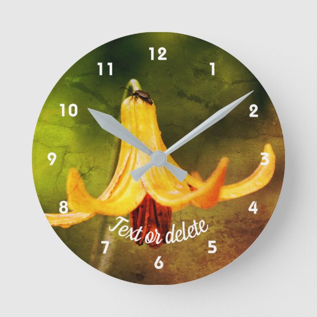 Wild Canada Lily With Insect Abstract Personalised Round Clock (Front)