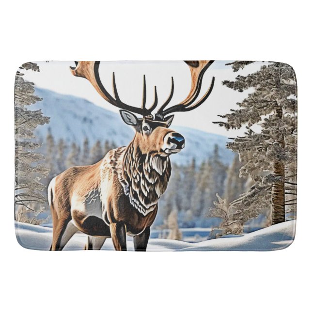 Wild Canadian Reindeer Design Bath Mat (Front)