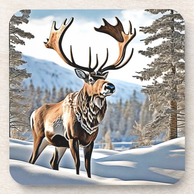 Wild Canadian Reindeer Design Coaster (Front)