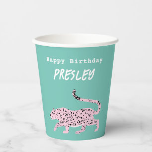 Wild Cat Birthday Party Pink and Teal Paper Cups