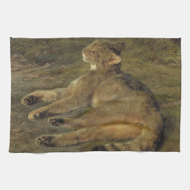 Wild Cat (by Rosa Bonheur) Tea Towel (Horizontal)