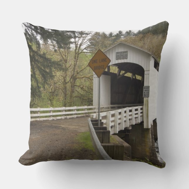 Wild Cat covered bridge, Lane County, Oregon Cushion (Front)