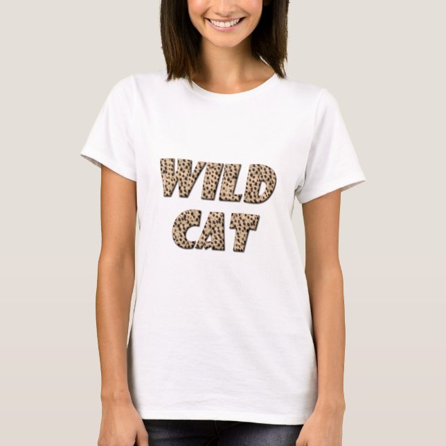 Wild Cat “Fluffy” Text T-Shirt – Quirky Animal  (Front)