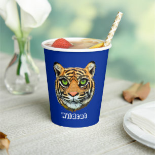 Wild Cat on Blue Paper Cups